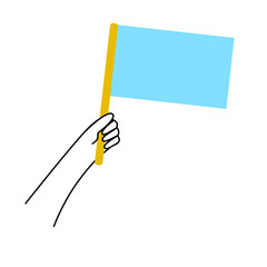 Small flag in hand. Achievement concept. Minimalist flat line illustration