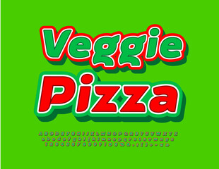 Vector advertising Flyer Veggie Pizza. Bright Font. Colorful Alphabet Letters, Numbers and Symbols