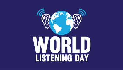 World Listening Day vector.  Ear silhouette icon vector. Hearing blue icon. Listening Day Poster, July 18