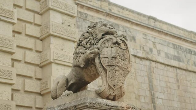 Lion Statue in a historic castle in Mdina, Malta
