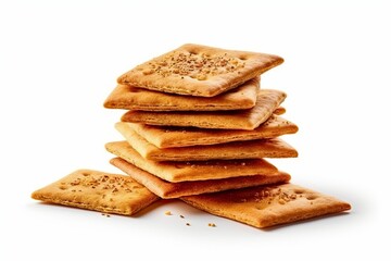 Stack Of Crispy Crackers Snack Pile On White Background