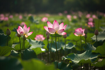 pink lotus flowers in the pond