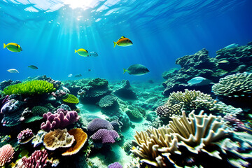 coral reef with fish, genrative ai