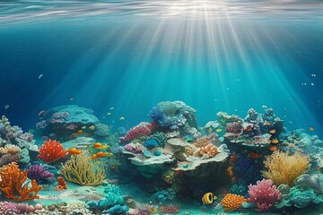 Fototapeta na wymiar colorful underwaterlandscape, generative ai
