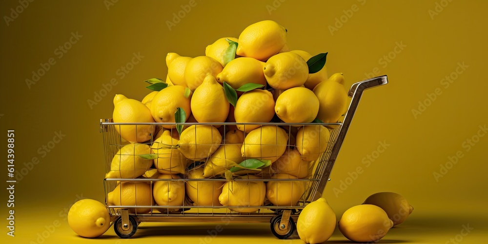 Wall mural lemons on yellow background,generative ai