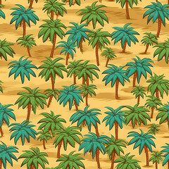 Seamless pattern, palm trees close-up, on a colored background.