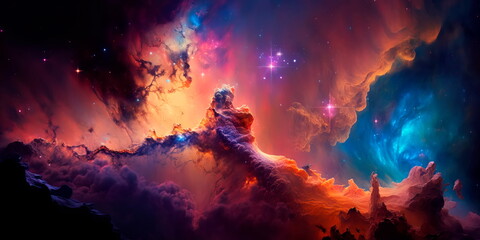 Nebula and galaxies in space. Space many light years