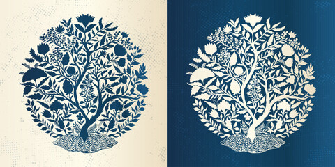 Mughal decorative ornamental tree. Vintage intricate traditional mughal style with flowers and foliage. © ArinaKram