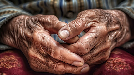 Fototapeta premium Elderly man's hands, concept of longevity, poverty and memories, for postcards and magazine articles