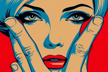 woman comic fashion art illustration smart retro wow poster girl face. Generative AI. - obrazy, fototapety, plakaty