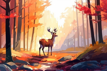 beautiful deer in colorful autumn forest