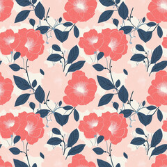 Seamless pattern with abstract pink flowers. Generative AI.