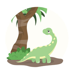 Cute Brontosaurus Looking for Leaf Vector Illustrations