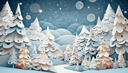 snowflakes art new blue merry winter origami christmas tree paper background. Generative AI.