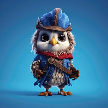 cute owl wearing pirate clothes.Generative Ai
