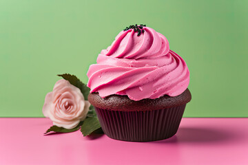 cupcake with pink frosting and sprinkles,cupcake with frosting,the most beautiful cupcake pink background 