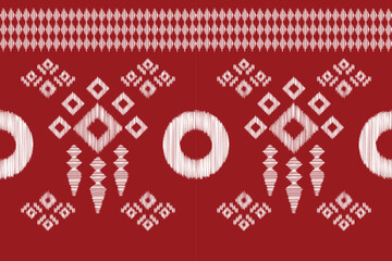 Ethnic Ikat fabric pattern geometric style.African Ikat red embroidery Ethnic oriental pattern red background. Abstract,vector,illustration.Texture,clothing,frame,decoration,carpet,motif.