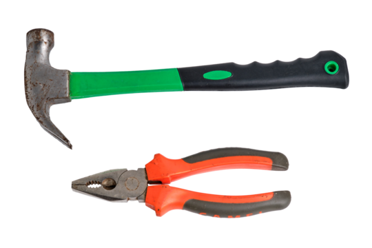 Isolated Pliers and Hammer on White Background