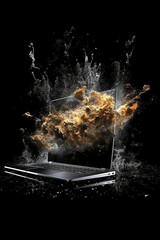Generative AI illustration of next generation laptop exploding the screen