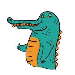 Cute crocodile or alligator cartoon isolated on white. Vector illustration.