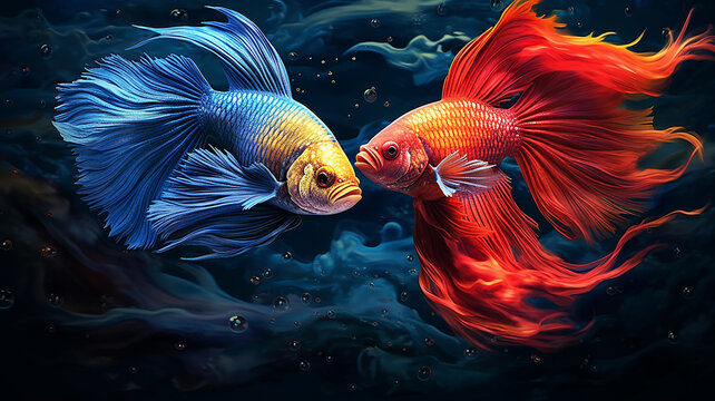 Beauty fantasy fighting fish art , Generative AI.