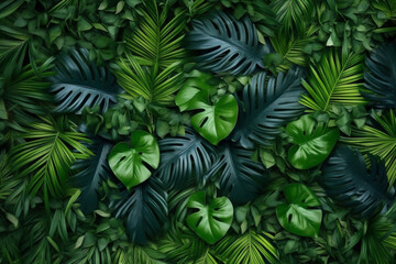 forest jungle green palm leaf tree black tropical colourful background nature. Generative AI.