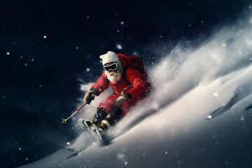 ski snowboarder skier christmas snow holiday sport santa mountain winter. Generative AI.