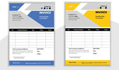 Multiple Invoice Design Template Geometric Shape With Colorful Vector Background