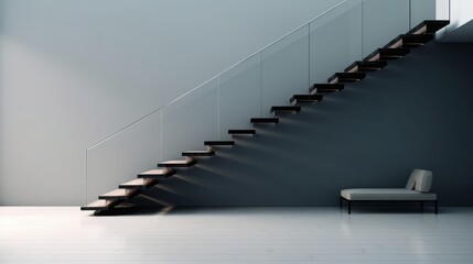 Sleek Modern Staircase. Architectural Elegance in Minimalist Interior.
