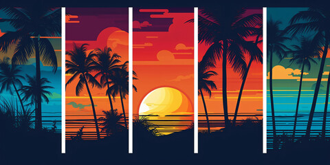 template graphics with palms and sunset