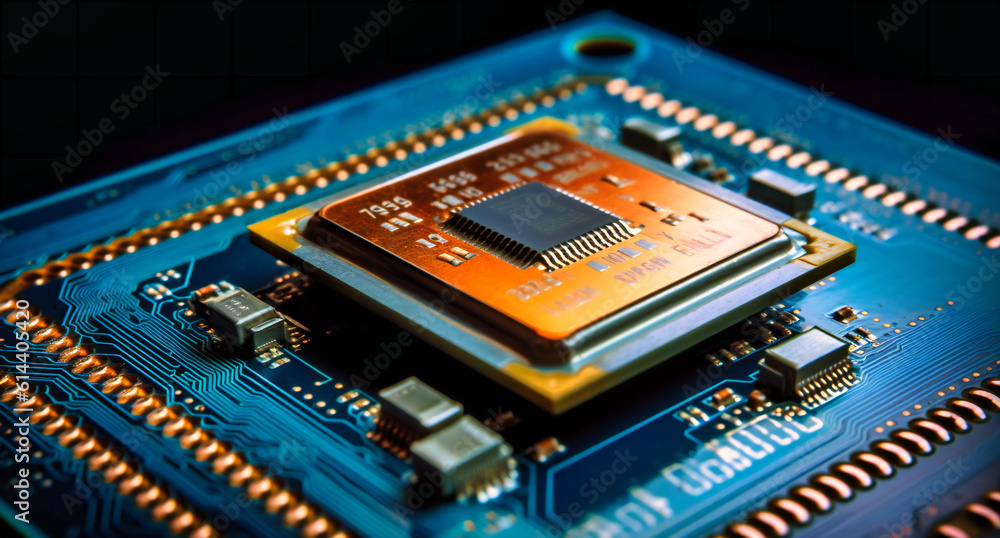 Poster a close up of a cpu on an electronics board