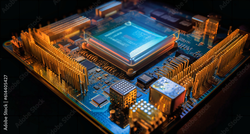 Poster a close up of a cpu on an electronics board