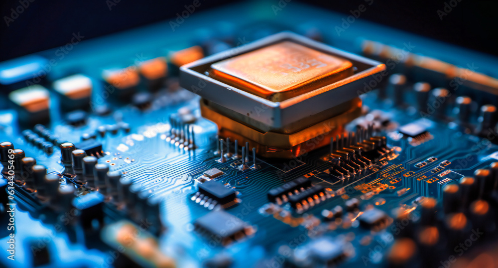 Poster a close up of a cpu on an electronics board