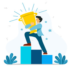 Achievement People Take The Trophy Infographic. 