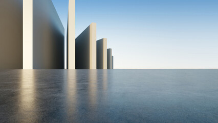 3d render of abstract futuristic architecture with empty concrete floor.
