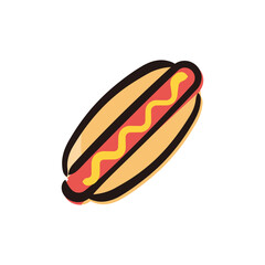 Hot dog - Fast food icon/illustration (Hand-drawn line, colored version)