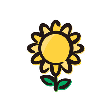 Sunflower - Flower icon/illustration (Hand-drawn line, colored version)