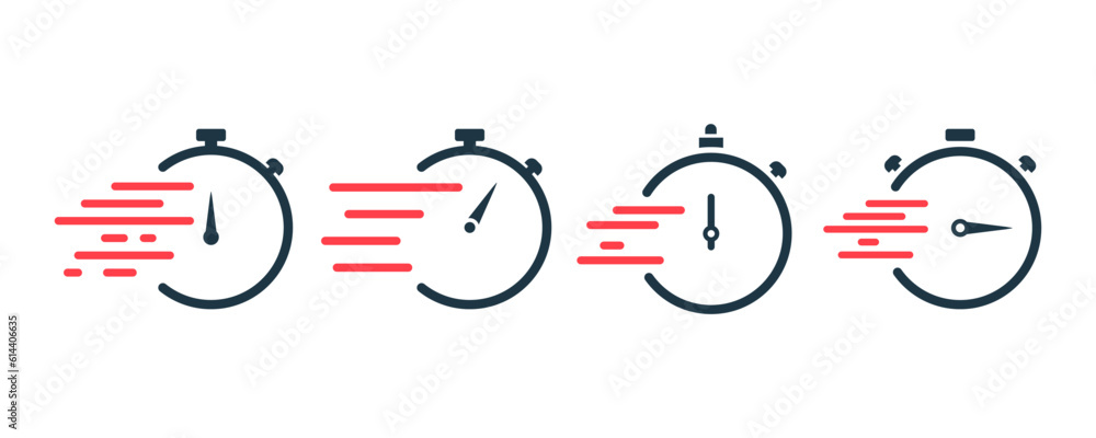 Poster set of speed time vector icons. quick clock. fast delivery service. rapid time. vector 10 eps.