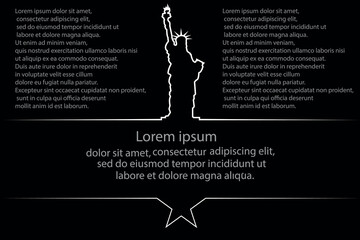 white line frame of Statue of Liberty and star, American USA patriotic template poster banner, placeholder text Lorem ipsum minimalist style for web,