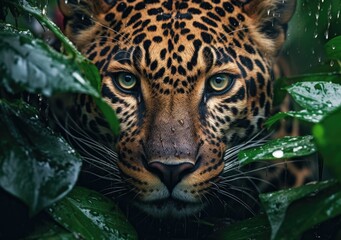 Fototapeta na wymiar A curious jaguar. Wallpaper, Background, digital Poster, Generative AI.