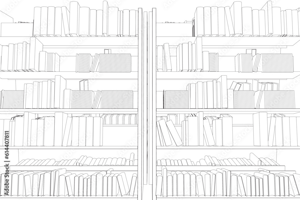 Poster vector of library book shelf background. mockup of bookshelf with blank books. outline books on the 