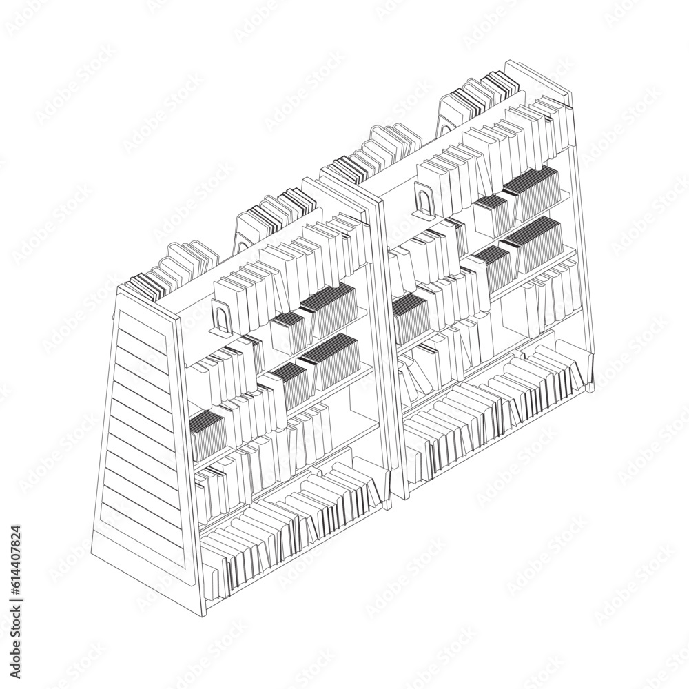 Poster vector of library book shelf background. mockup of bookshelf with blank books. outline books on the 