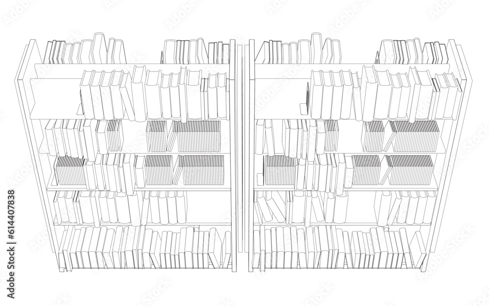 Poster vector of library book shelf background. mockup of bookshelf with blank books. outline books on the 