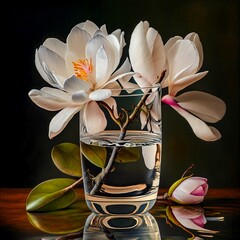 White Magnolia Flowers in Glass Vase by Generative AI