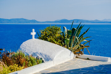 white small orthodox chapel dedicated to St Nikolaos.Rafina