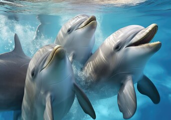 Playful Dolphin Pods beautiful picture. Wallpaper, Background, digital Poster, Generative AI.