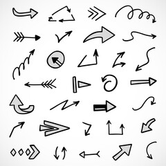 Vector set of hand drawn arrows, elements for presentation