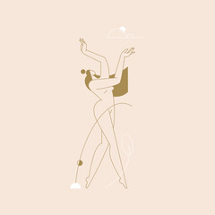 Female body vector illustration. Nude woman silhouette composition, geometric shapes feminine figure, boho colored contemporary design. Self care, body beauty concept for logo, branding. Modern art