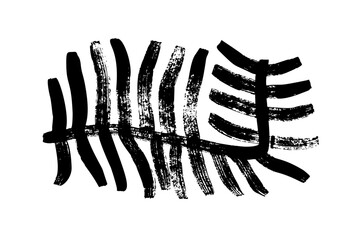Plant branch brush drawn with bold lines. Pine branch, evergreen tree or cedar twig vector ink illustration. Naive and primitive style drawing. Botanical rustic element. Geometric shape plant.