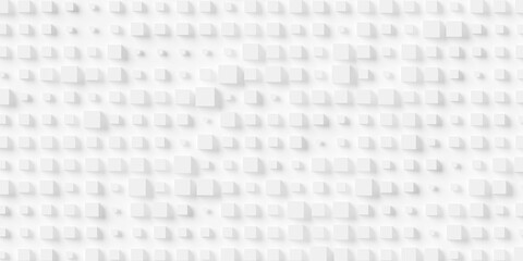 Random scaled white cube boxes block background wallpaper banner frame filling flat lay top view from above